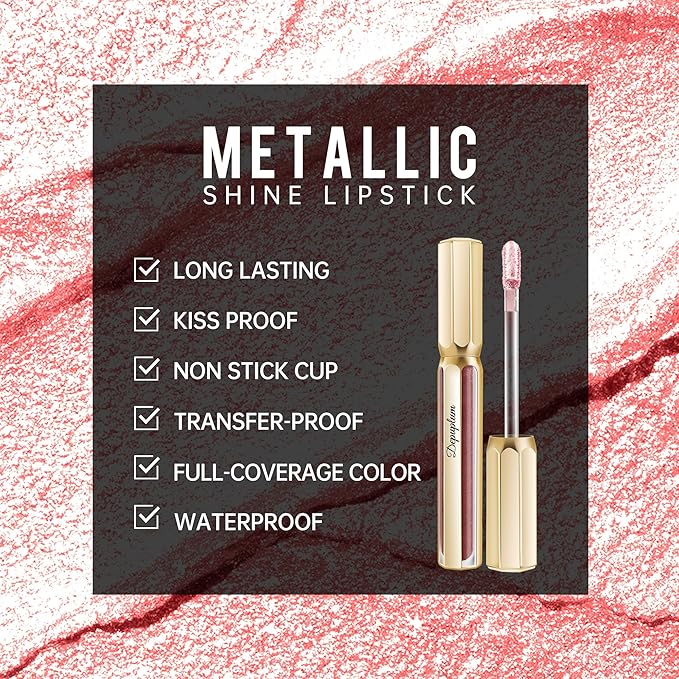 Depuplum Nude Pink Lipsticks for Women Metallic Lipstick Long Lasting Shimmer Lip Gloss Metal Shine Glitter Waterproof Lipsticks Full Coverage Lip Color for Mother's Day,DP106 Prose