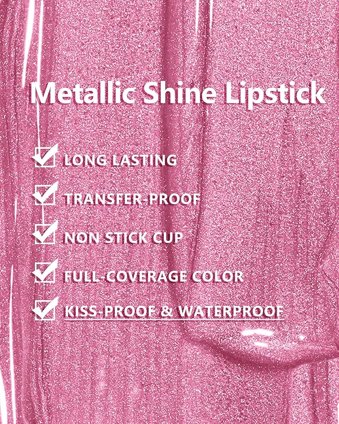MAKI YIKA Metallic Pink Lipstick for Women Nude Pink Lipsticks Long Lasting Glitter Lipstick for Mother No Smudge No Transfer Liquid Lip Gloss (BR21 Sweet Rose)