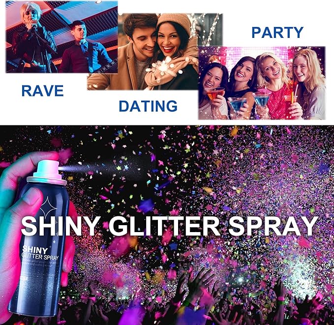HANYWIL Body Glitter, Glitter Spray for Hair and Body, Spray, Hairspray Clothes, Long-Lasting Shimmer Suitable Stage, Festival Rave Makeup Prom