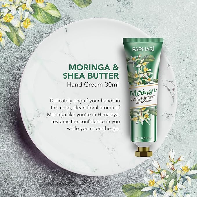 FARMASi Hand Cream with Shea Butter, Intensive Moisturizing Hand Lotion for Dry Hands, Lightweight Fast-Absorbing Formula, Daily Hydration Care, Travel Size, 1 fl oz, Moringa & Shea