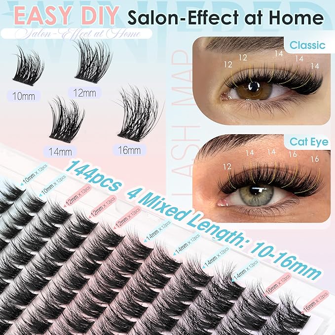 Natural Lash Clusters 3D Wispy Cluster Eyelash Extensions Fluffy Eyelash Clusters Light Volume Lash Extensions DIY 10-16mm Eyelashes Thin Band Hyrid Individual Lashes by Winifred