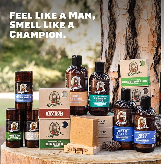 Dr. Squatch Natural Men’s Bar Soap - Cold Process Body Soap Bar with Natural Oils - Gifts for Men - Spearmint Basil, Pine Tar, Birchwood Breeze, Wood Barrel Bourbon & more (5 oz, 5-Pack)