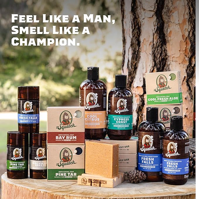 Dr. Squatch Natural Men’s Bar Soap - Cold Process Body Soap Bar with Natural Oils - Gifts for Men - Coconut Castaway, Wood Barrel Bourbon, Fresh Falls, Birchwood Breeze & Gold Moss (5 oz, 5-Pack)