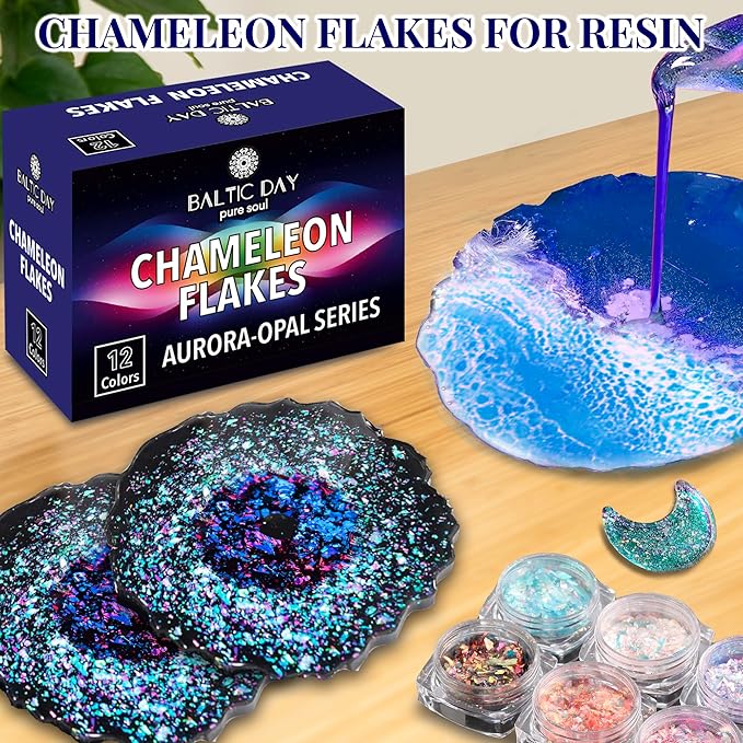 BALTIC DAY Chameleon Opal Flakes [Green/Pink] – Color Shift Mica Pigment Powder for Epoxy Resin, Tumblers, Nail Art, Eyeshadow, Makeup, Molds, and More – Chrome Color Shift Powder