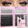 YIDUO 540Pcs Lashes Clusters Kit with Spikes+Bottom Eyelash 80D&100D Volume Clusters Lash Extension 10-18mm Wispy D Curvature Individual False Eyelashes Kit with Lash Bond and Seal, Dual Brow Pencil