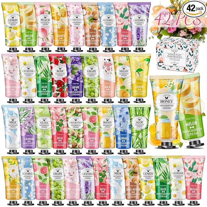 VISCOO 42 Pack Hand Cream Gifts Set for Women, Teacher Appreciation Gift / Graduation Gifts, Moisturizing Mini Hand Lotion Travel Size for Dry Cracked Hands, Birthday Gift