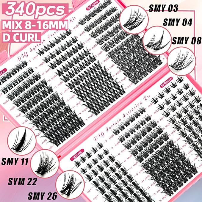 QUKLOGEN DIY Wispy Lash Extension Kit 620Pcs D Curl 6 styles Individual Lash Clusters Eyelash Extension with Lash Bond and Seal,Quick Glue Remover Tweezers Eyelash Brush Mini Applicator