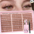 Brown Lash Clusters Kit Natural 300Pcs Wispy Lashes Cluster Eyelash Cluster Extensions Kit C Curve Individual Lashes Extensions Kit For DIY Waterproof & Long - Lasting (Light Brown10-16mm)