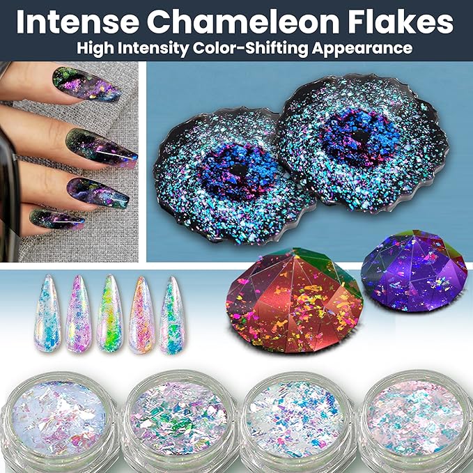 BALTIC DAY Chameleon Opal Flakes [Purple/Gold-Green] – Color Shift Mica Pigment Powder for Epoxy Resin, Tumblers, Nail Art, Eyeshadow, Makeup, Molds, and More – Chrome Color Shift Powder