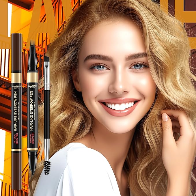 LAVONE Eyebrow Pen, 2-in-1 Eyebrow Pencils for Women with 4 Tip Microblading Eyebrow Pencil and Curved Precise Brow Pencil, Waterproof Eyebrow Pencil Create Full, Natural Hair-Like Brows, Light Brown