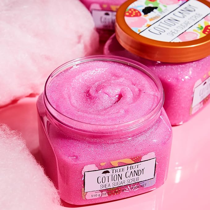 Tree Hut Cotton Candy Body Scrub, Exfoliating & Hydrating Sugar Scrub with Shea Butter & Essential Oils, Smooth Skin, Body Exfoliator For All Skin Types, Self Care Gifts for Women, Vegan, 18 Oz