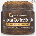 Arabica Coffee Scrub for Hands, Feet, and Body, Exfoliating Scrub with Collagen and Stem Cells, Face Cleanser for Cellulite, Fine Lines, and Stretch Marks, 12oz (1 Pack) by M3