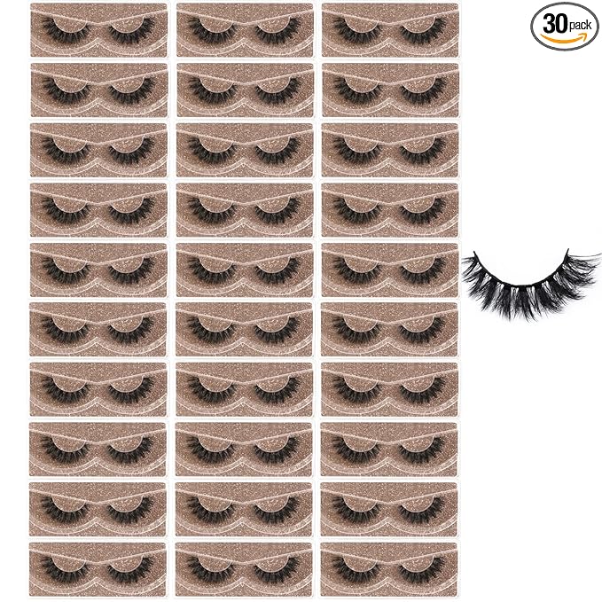 FARRED Wholesale Fluffy Dramatic Bulk Lashes 30 Pairs Pack Individual Box 10-18mm Volume Faux Mink Eyelash Thick 8D Fake Lash Short Natural Look Eyelashes (F05-30 pairs)