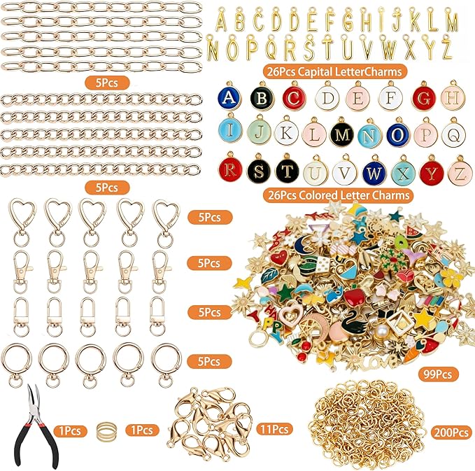 ZadaBelly Charms Lip Gloss Keychain Making Kit, 404 Pcs DIY Bag Charm Kit for Craft Supplies