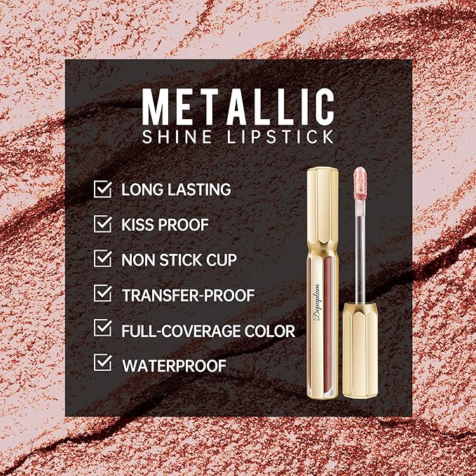 Depuplum Nude Lipsticks for Women Metallic Lipstick Long Lasting Shimmer Lip Gloss Metal Shine Glitter Waterproof Lipsticks Full Coverage Lip Color for Mother's Day,DP117 Coconut