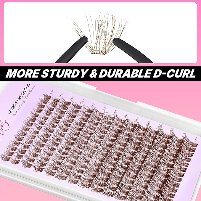 VEYESBEAUTY Brown Lash Clusters Individual Eyelash Extensions Thin & Invisible Band DIY False Eyelashes for Self-application Newbie's Five-Second Series Wispy Lash Tray, Dreamy 8-16mm Mixed Length