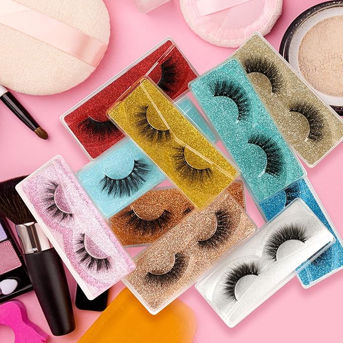 Newcally Lashes False Eyelashes Natural 3D Faux Mink Lashes 10 Pairs 10 Styles Wispy Fake Eyelashes Dramatic Handmade Reusable Lashes Pack with 10 Portable Eyelash Boxes