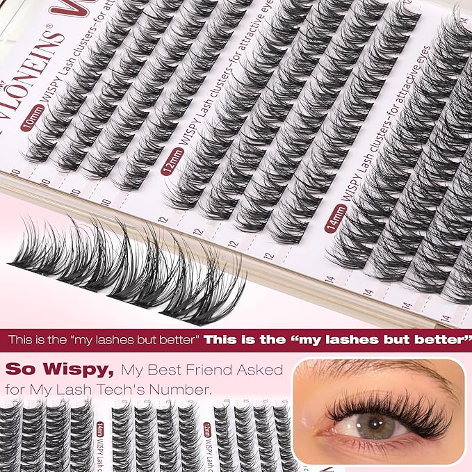 Wispy Lash Clusters Fluffy Eyelash Clusters 10-12-14mm Natural Cluster Eyelash Extensions Wide Band Lashes Clusters C Curl Individual Lashes DIY Lash Extension for Daily Clean Makeup by TNFVLONEINS