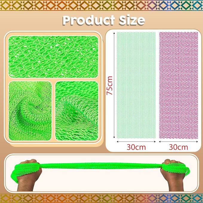 African Net Sponge Set (2 Pieces) - Premium Exfoliating Scrubber for Face & Body, Travel Portable, Durable, Gentle Exfoliation for Dry Skin(Pink,Green)