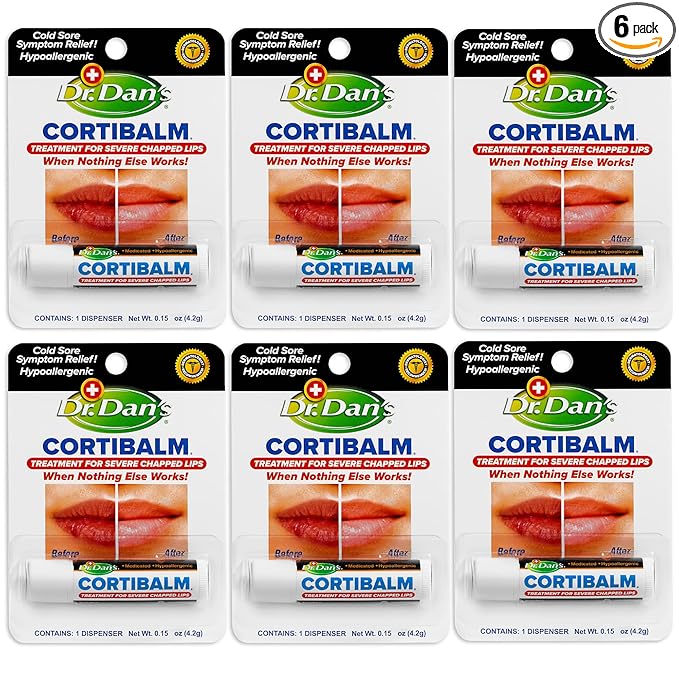 Dr. Dan's Cortibalm-6 Pack-for Dry Cracked Lips - Healing Lip Balm for Severely Chapped Lips - Designed for Men, Women and Children