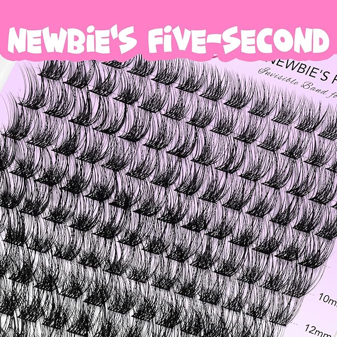 VEYESBEAUTY Lash Clusters Individual Eyelash Extensions Thin & Invisible Band DIY False Eyelashes for Self-application Newbie's Five-Second Series Wispy Lash Tray, Boldeye 8-16mm Mixed Length