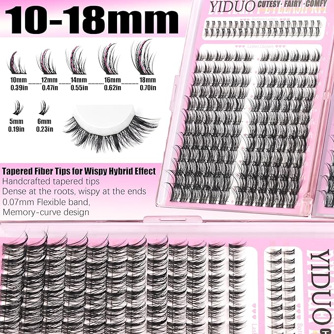 YIDUO Lash Clusters Kit 2 Styles Naturales Spiky Manga Clusters Lashes Extensions with Bottom Eyelash 368pcs 10-18mm Wispy Individual Lashes Kit with Bond and Seal|Tweezers|Removers|Lash Brush