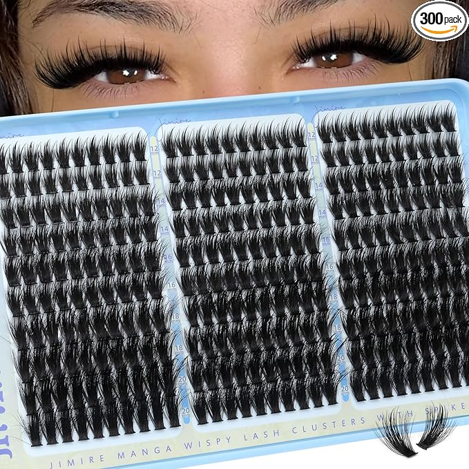Manga Lash Clusters Volume Eyelash Clusters with Spikes 300Pcs Fluffy Cluster Eyelash Extensions 12-20MM Wispy Individual Lashes Clusters Easy to Apply DIY Lash Extensions at Home by JIMIRE