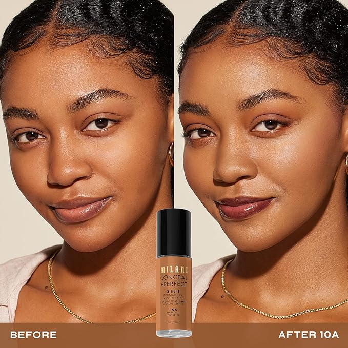 Milani Conceal + Perfect 2-in-1 Foundation + Concealer for a Flawless Complexion, Under Eye Corrector, Cover Redness and Imperfections, Waterproof and Sweatproof - 10A-Hazelnut