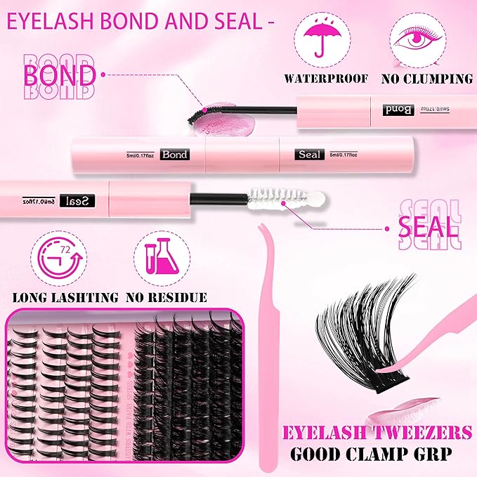 YIDUO Lashes Clusters Kit Bottom Lashes with Spikes 100D Cluster Eyelash Extensions Kit 10-120mm Volume Manga DIY Individual Strips Lashes Thick with Lash Bond and Seal Tweezers Remover
