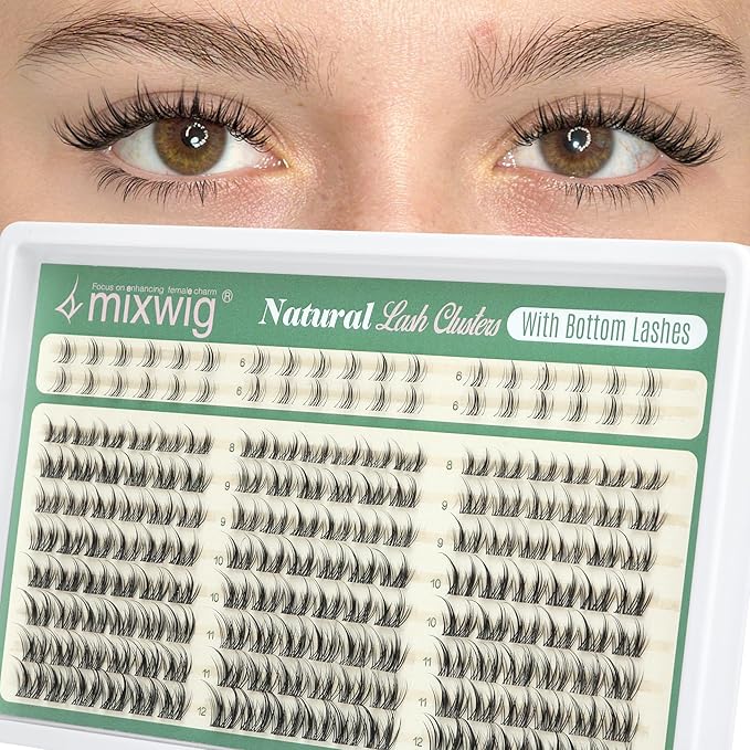 Natural Lash Clusters 8-12MM Eyelash Clusters Short Cluster Lashes with Bottom Lashes Manga Individual Lashes C Curly DIY Clear Band Lash Extension for Clean Girl Makeup by Lvmixwig