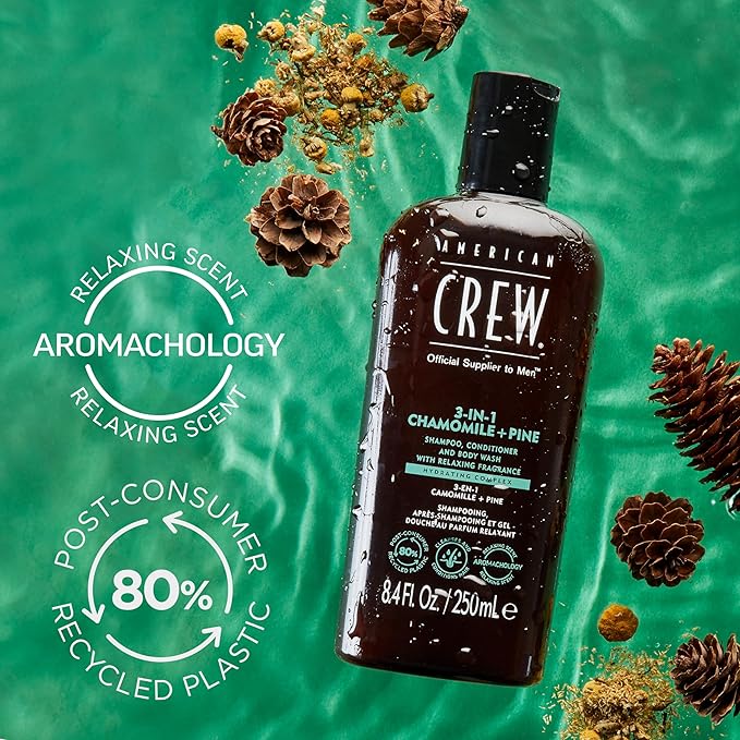 AMERICAN CREW 3-in-1 Chamomile & Pine, Shampoo, Conditioner & Body Wash for Men, All-in-One Care with Calming and Relaxing Fragrance, 8.4 fl oz