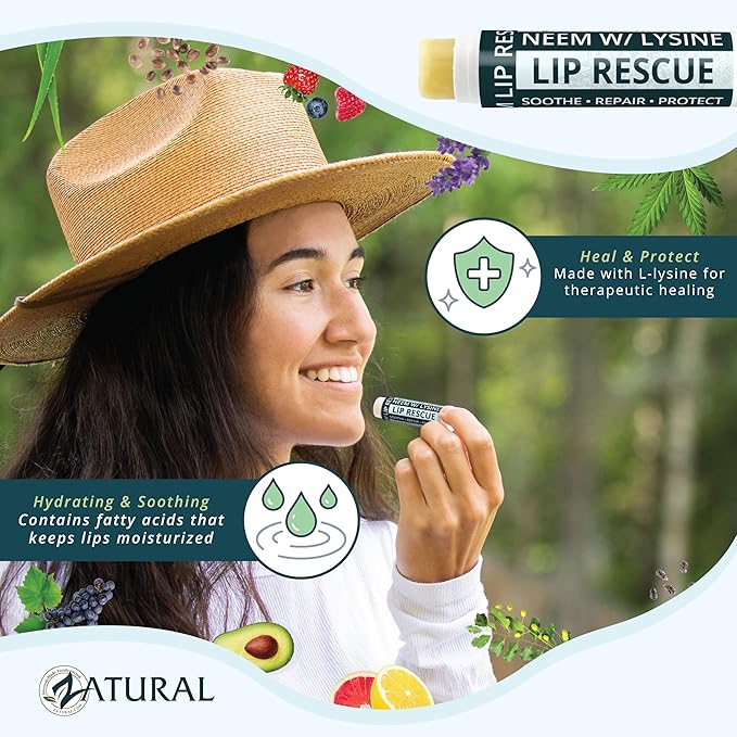 Zatural Neem Lip Balm with L-Lysine | Daily Conditioning Lip Moisturizer with Botanical Oils & Natural Waxes | Softening Lip Care (3 Tubes)