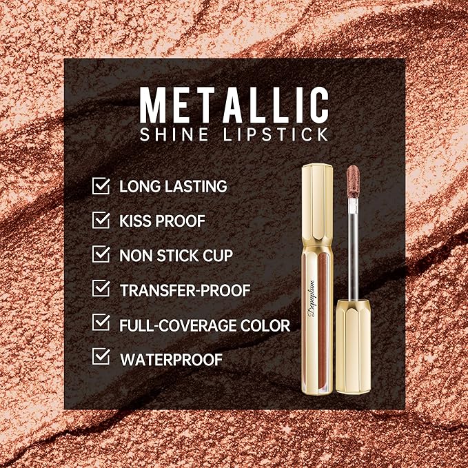 Depuplum Brown Lipsticks for Women Metallic Lipstick Long Lasting Shimmer Lip Gloss Metal Shine Glitter Waterproof Lipsticks Full Coverage Lip Color for Mother's Day,DP113 Pleasure
