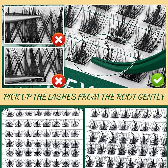 Lash Clusters,96 Pcs Cluster Lashes D Curl 16mm DIY Lash Extensions Eyelash Clusters,KEYYOU Volume Wispy Individual Lashes Soft&Comfortable Easy DIY at Home(Y09,D-16mm)