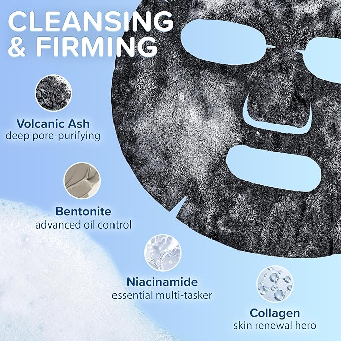 Ebanel 10 Pack Carbonated Bubble Clay Mask, Deep Cleansing Face Mask, Volcanic Ash and Bentonite Clay Masks with Collagen Peptides, Vitamin C, Hyaluronic Acid, Niacinamide