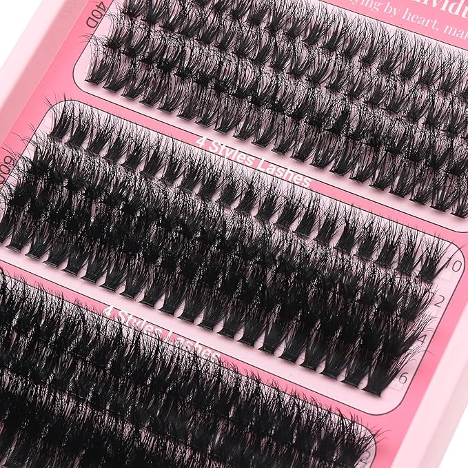 YIDUO Lash Clusters Kit 40D+60D+80D+100D Volume Lashes Extensions Kit 10-16mm Wispy Individuals Fake Eyelash, 308Pcs All-in-1 Pack with Bond and Seal|Tweezers |Removers |Eyelash & Eyebrow Brush