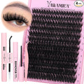 Yawamica Fluffier Lash Clusters Kit with Remover Wispy Cluster Eyelash Extensions 12-20mm Eyelash Clusters 200D Volume Lash Extension Kit D Curly Cluster Lashes with Bond and Seal Remover Tweezers