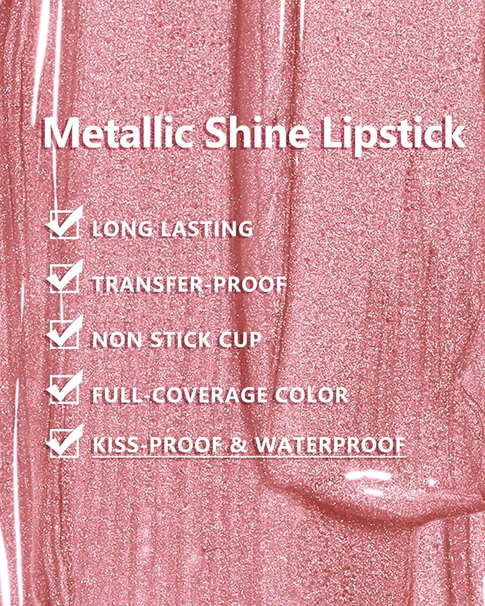 MAKI YIKA Pink Nude Lipstick for Women Metallic Lipsticks for Mother Glitter Long Lasting Lipstick No Smudge No Transfer Liquid Lip Gloss (BR017 Love Fighter)