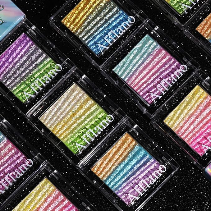 Half Magic Glitter Eyeshadow, Multi Glitter chameleon eyeshadow, 3 Color Gold-Blue-Purple Iridescent Holographic Cream Eye Shadow, #06