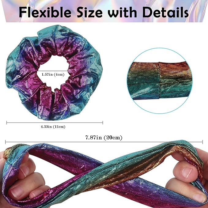 12 Pcs Scrunchies for Women, Shiny Metallic Hair Scrunchies for Girls, Hair Ties Elastic Hair Bands Ropes, Soft Ropes Ponytail Holder Hair Accessories(Gradient Metallic)