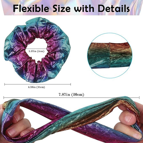 12 Pcs Scrunchies for Women, Shiny Metallic Hair Scrunchies for Girls, Hair Ties Elastic Hair Bands Ropes, Soft Ropes Ponytail Holder Hair Accessories(Gradient Metallic)