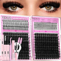 YIDUO Lash Clusters Kit 3D Volume 200D+300D+Spikes+Bottom Cluster Lashes Extensions Kit with Lash Bond and Seal |Tweezers |Removers |Eyebrow Brush (200D+300D-10-18MIX 3D Thick Kit)