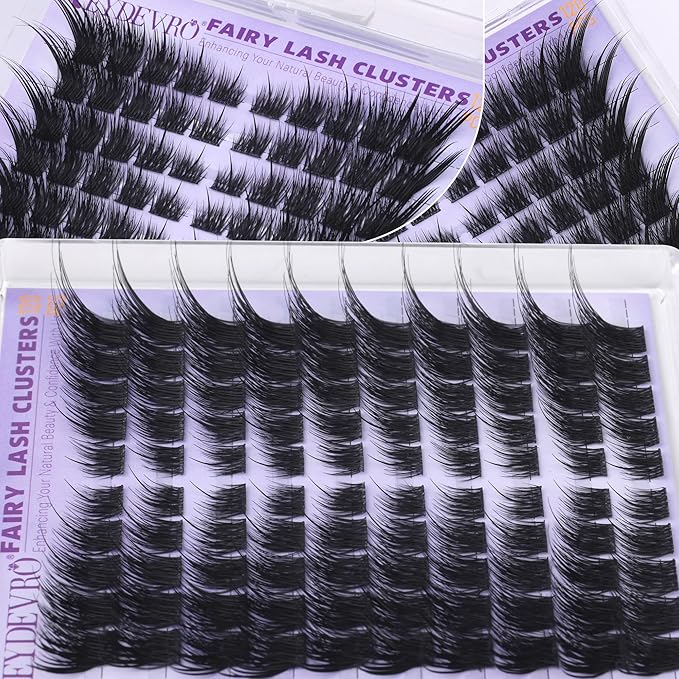 EYDEVRO Wispy Lash Clusters Fairy Eyelash Clusters Natural Cluster Lashes with Spikes LC Curl Fox Eye Cat Eye Lashes Manga Lashes 120Pcs Reusable Premapped Cluster Eyelash Extensions Individual Lashes