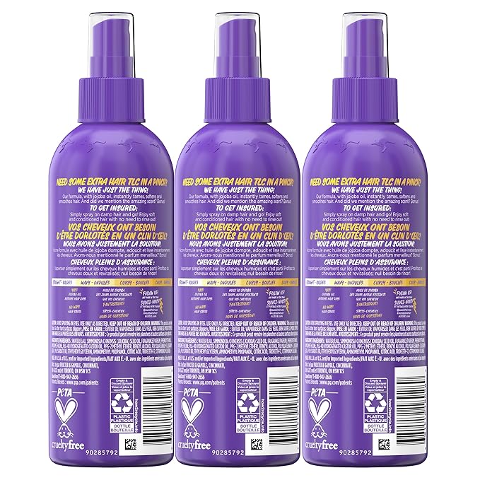 Aussie Hair Insurance Leave-In Conditioner Spray: Moisturizing Frizz Control & Detangler with Jojoba Oil (8 Fl Oz Each, 3-Pack)