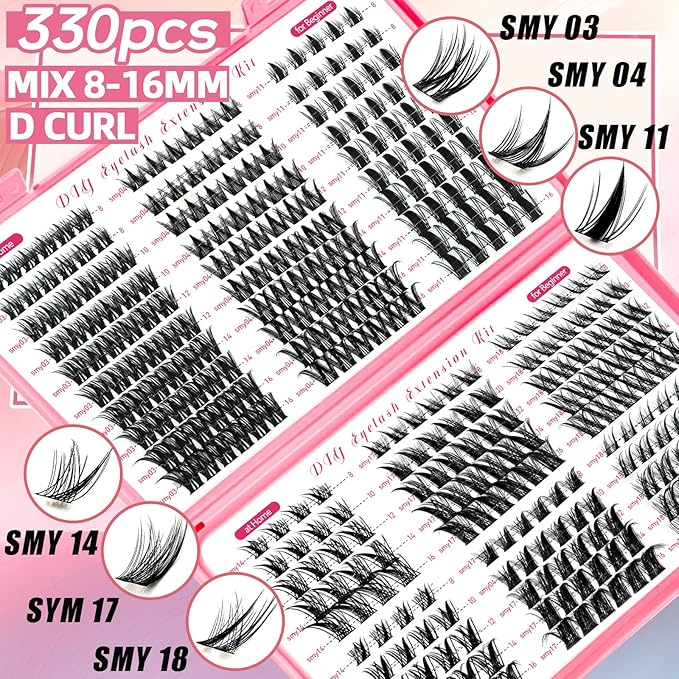QUKLOGEN DIY Wispy Lash Extension Kit 610Pcs D Curl 6 styles Individual Lash Clusters Eyelash Extension with Lash Bond and Seal,Quick Glue Remover Tweezers Eyelash Brush Mini Applicator