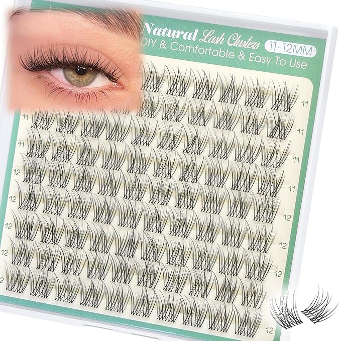 Natural Lash Clusters 11-12MM Eyelash Clusters Clear Band Individual Lashes Short Wispy Cluster Lashes C Curly Cluster Eyelash Extensions for Everyday Makeup by Lvmixwig