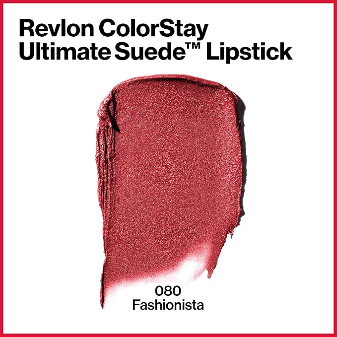 REVLON Lipstick, ColorStay Ultimate Suede Lipstick, High Impact Lip color with Moisturizing Creamy Formula, Infused with Vitamin E, 080 Fashionista, 0.09 Oz