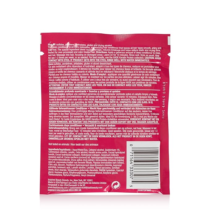 HASK Keratin Smoothing Deep Conditioner Treatments for all hair types, color safe, gluten-free, sulfate-free, paraben-free - Pack of 12