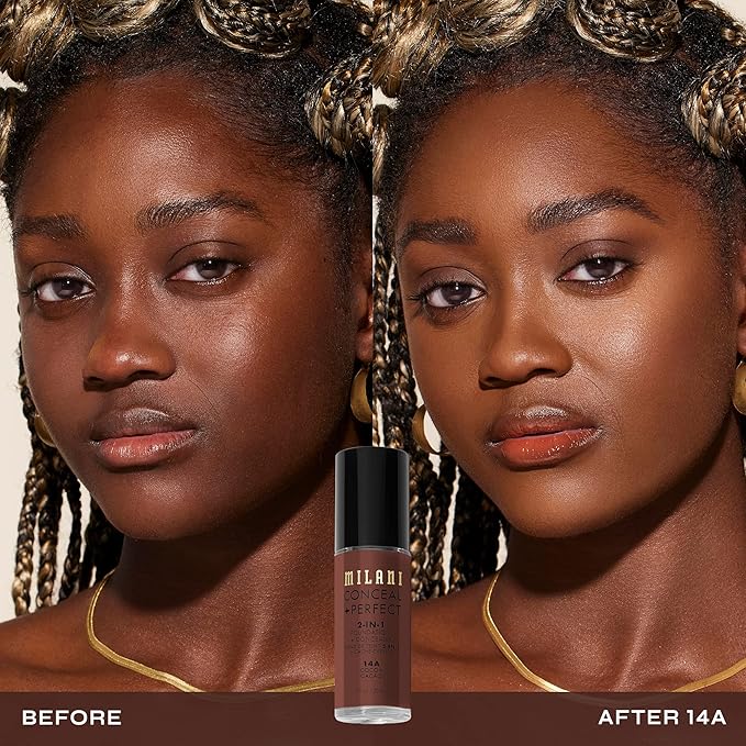 Milani Conceal + Perfect 2-in-1 Foundation + Concealer for a Flawless Complexion, Under Eye Corrector, Cover Redness and Imperfections, Waterproof and Sweatproof - 14A-Cocoa