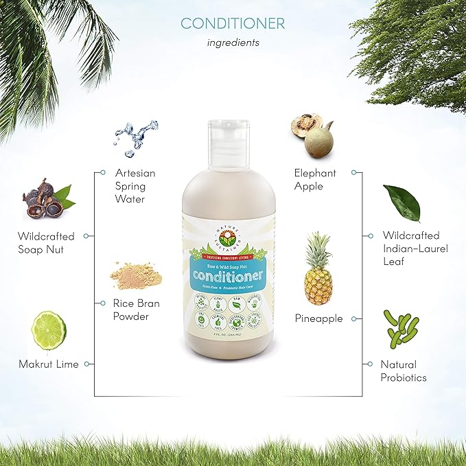 Nature Sustained Organic Fragrance Free Conditioner - Gentle Unscented Natural Sensitive Skin Conditioner - Raw Wildcrafted Probiotic Hypoallergenic Hydrating Conditioning Wash for All Hair - 9 Oz